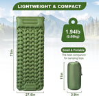 Ultralight Air Pad: 1.9lbs Camping Mattress with Pillow & Foot Pump - 4" Thick with One-Second Deflation for Easy Backpacking
