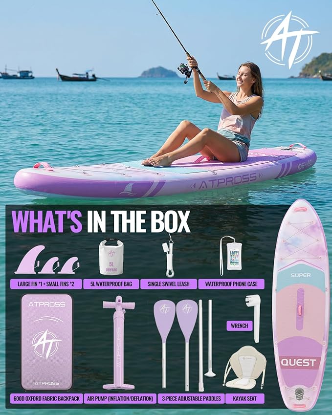 10'6''x33''Inflatable Stand Up Paddle Board, 400lbs Extra Wide Stand Up Paddleboard with Kayak Seat, Anti-Slip EVA Deck Premium SUP Accessories Kit, Non-Slip Stable Deck Boat for Yoga Fishing Surf