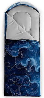 Kids Sleeping Bag for Boys Girls,Blue Ripples Print-Lightweight Warm Portable Outdoor Indoor-Waterproof Cold Weather Resistant Sleeping Bag for Camping Hiking