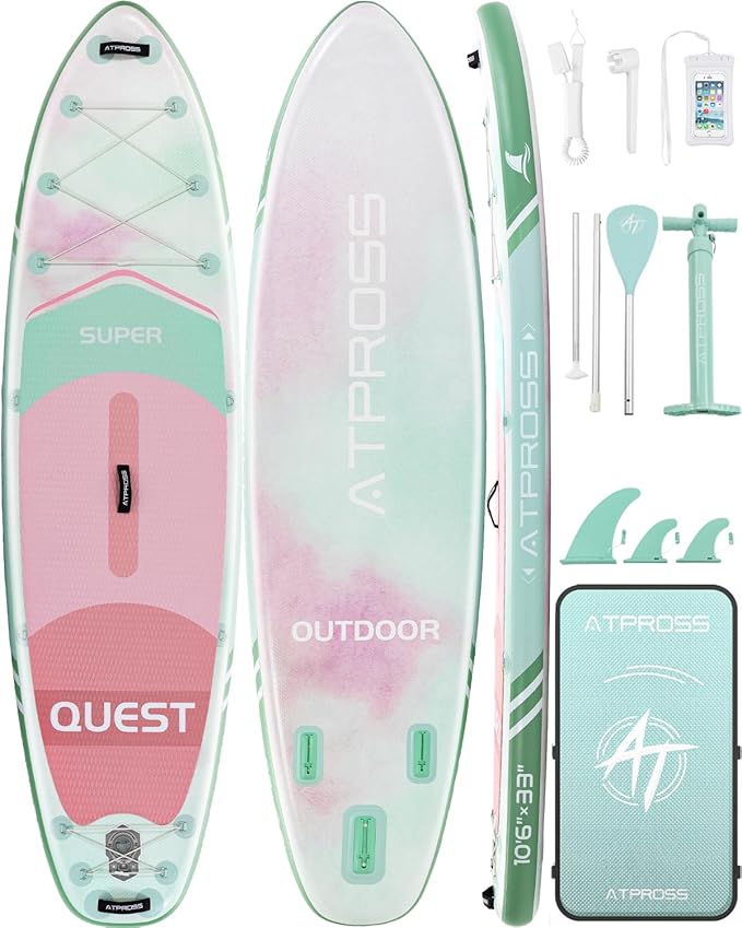 10'6''x33''Inflatable Stand Up Paddle Board, 400lbs Extra Wide Stand Up Paddleboard with Kayak Seat, Anti-Slip EVA Deck Premium SUP Accessories Kit, Non-Slip Stable Deck Boat for Yoga Fishing Surf