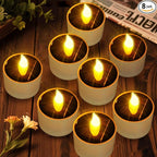 Solar Tea Lights Outdoor - 8 Pack Waterproof Rechargeable Dusk to Dawn Outdoor Lighting Flameless Flicker Reusable LED Solar Candles for Lanterns Camping Garden Home Decorations, 2.3''x2.1''
