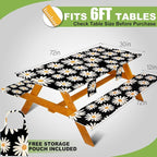 Fitted Picnic Table Cover with Bench Covers, Windproof Vinyl Table Cloths Outside Camping Cooking Backyard Furniture Seat Cushion Tablecloth Activities Party Decor Decorations Para Acampar Equipment
