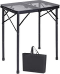 REDCAMP 2 Feet Small Folding Grill Table for Outside, 3 Heights Adjustable Portable Metal Outdoor Picnic Table for Camping Travel Cooking BBQ, Black, 24" Lx 16" Wx 27.5" H