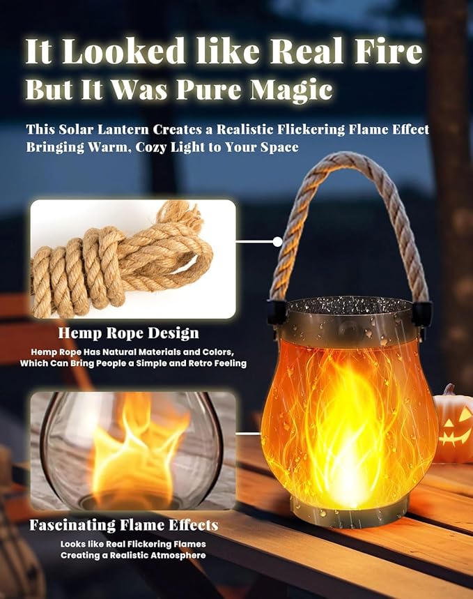 Solar Lantern Outdoor Lights, Solar Lantern, Flame Camp Lamp , Realistic Flames, Ip65 Waterproof, for Patio Poolside Yard Patio Porch Garden Path (3 PCS)