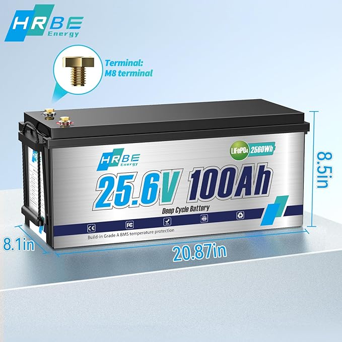 24V 100Ah LiFePO4 Battery, Built-in 100A BMS Lithium Batteries, 5000+ Cycles Lithium Iron Phosphate Battery, Perfect for RV, Solar System, Trolling Motor, Camping