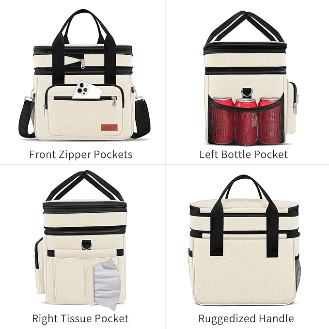 Coobiiya Large Expandable Insulated Lunch Bag Cooler Bag，12-23L Lunch Box for Men Double Deck Leakproof，Heavy Duty LunchBag Cooler Bags for Camping, Travel, Kayaking & Beach