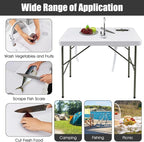 Giantex Fish Cleaning Table w/ 2 Sinks, Faucet, Hose Hook Up, Portable Folding Camping Table w/Measure Mark, Outdoor Fillet Cleaning Station for Fishing Beach Picnic (with Sprayer & Storage Shelf)