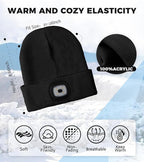 Unisex LED Beanie with Light, Rechargeable Headlamp Hat, Valentines Day & Birthday Gifts for Men Women, Husband, Warm Knitted Cap White Elephant Gifts for Dad Adults Teens Men Women Him
