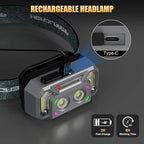 LED Headlamp Lightweight with Red Light Motion Sensor, 5 Modes USB-C Rechargeable, 6-Hour Runtime, Waterproof Headlight for Camping, Running, Fishing, Work, and Emergencies, 1 Pack
