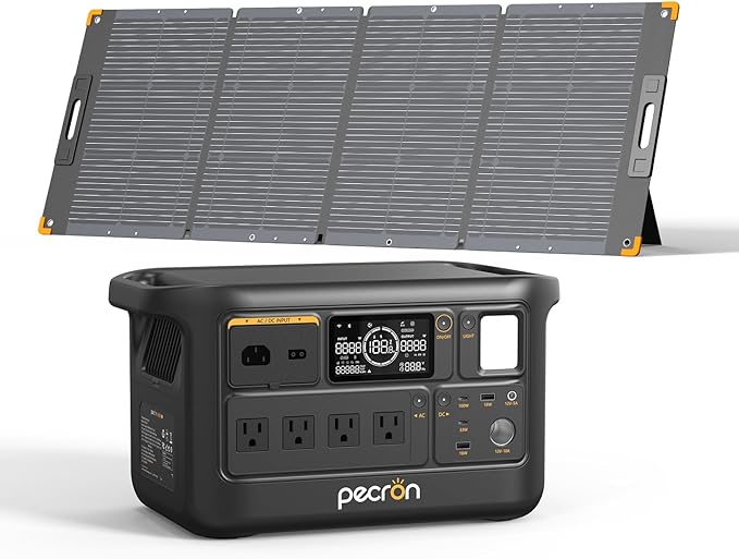 PECRON F1000LFP Portable Power Station with 1 x 300W Solar Panel, 1500W, 1004Wh LiFePO4 Battery Solar Generator, UPS, Fast Charging, Perfect Power Backup for Camping, Home Use, RV