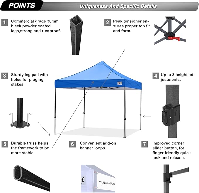 ABCCANOPY Patio Pop Up Canopy Tent 10x10 Commercial-Series (Blue)