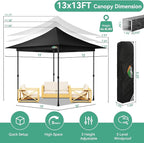 COBIZI 13x13 Pop Up Canopy Tent Heavy Duty with Sidewalls & Auto-Extending Eaves Outdoor Gazebo Easy Up for Backyard Party Commercial Events, All Weather Waterproof UV 50+ (Leg Upgraded) Black