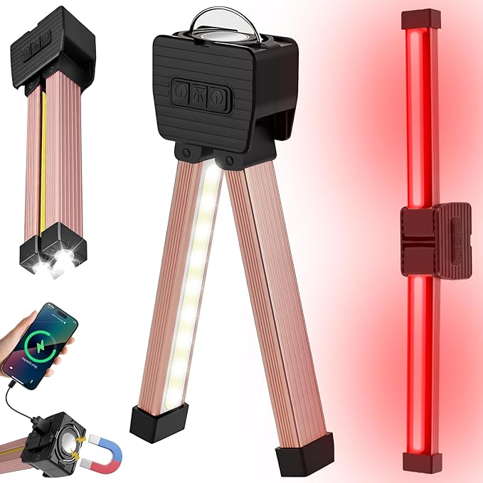 Gym Lamp, Portable Gym Lighting for Posing, Magnetic Work Light with Portable Charger, Gift for Men/Women, 180° Rotate Foldable with Hang Hook Camping Lamp, LED Handheld Flashlight-Rose