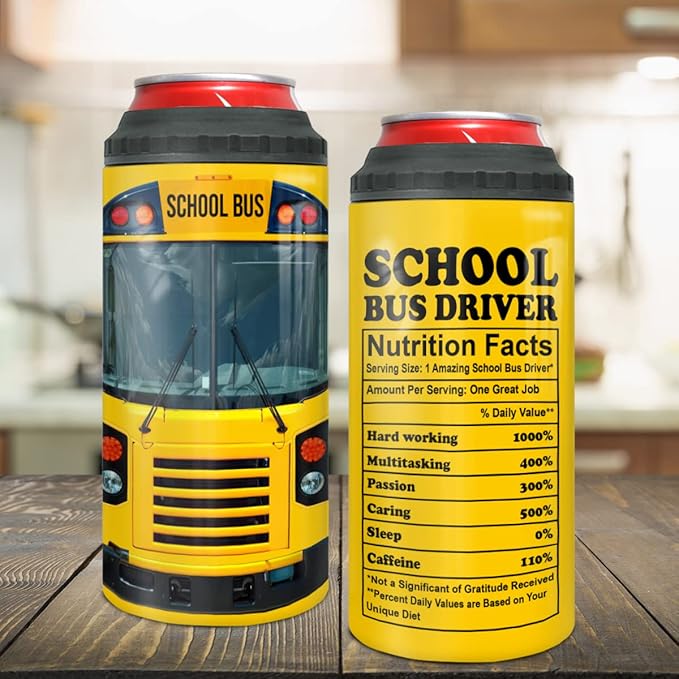 winorax School Bus Driver Gifts 4-in-1 Can Cooler Tumbler Stainless Steel Insulated Coffee Travel Mug Cup with Lid