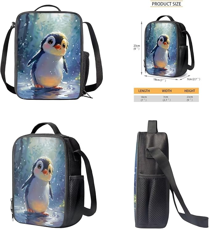 Penguin School Backpack Set for Boys Elementary School Bookbags with Lunch Box and Book Sleeve Casual Primary Bookbag Kindergarten Schoolbags 3 in 1