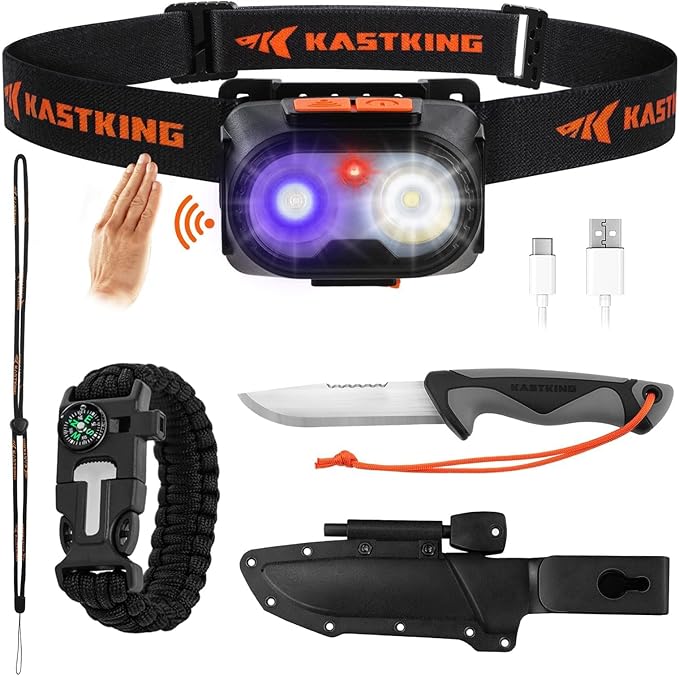 KastKing FieldLite Fishing Tool Set, Camping Gear Set, Multi-Function Outdoor Kit, 5-Mode LED Headlamp, 7.5" Fishing Pliers, 7" Razor-Sharp Knife, 7" Filet Knife, 5-in-1 Tactical Bracelet