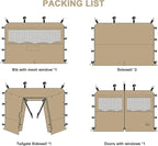 KAMPKEEPER 5pcs Sidewalls for 10X10 Commercial Instant Canopy Tent, Converts Canopy into Tent for Camping with Removable SUV Tailgate - Khaki (Canopy Pole/Shelter NOT Included)