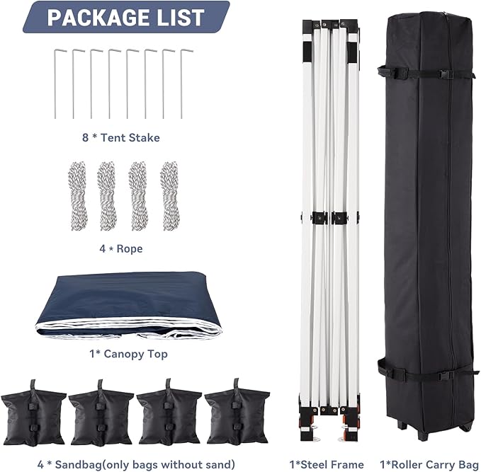 10 x 10 Pop Up Canopy, All Season Instant Canopy with 2 Sidewalls and Vented Roof, Portable Party Tent with Wheeled Carry Bag and Sandbag for Camping, Picnic, Party, Navy Blue