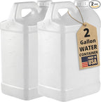 kitchentoolz 2 Gallon Water Jug with Lid – Heavy-Duty HDPE F-Style Plastic Jug for Drinking Water, Camping, Emergency Storage & Utility Liquids – Made in USA - 2 Pack