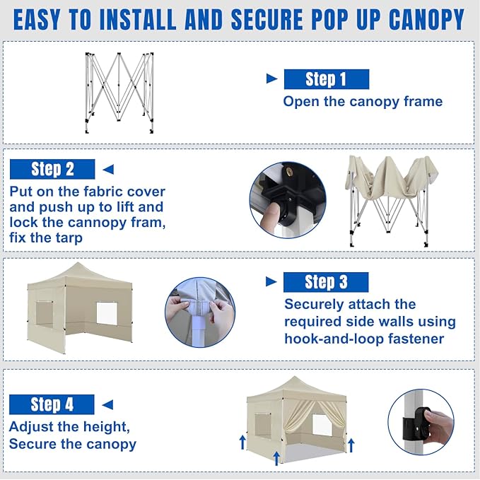 Yesker 10x10 Pop Up Canopy Tent with 4 Sidewalls Portable Folding Outdoor Canopy Easy Setup Gazebo Waterproof Instant Shelter Tent w Wheel Carry Bag sandbag for Events Parties Camping, Khaki Brown