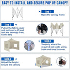 Yesker 10x10 Pop Up Canopy Tent with 4 Sidewalls Portable Folding Outdoor Canopy Easy Setup Gazebo Waterproof Instant Shelter Tent w Wheel Carry Bag sandbag for Events Parties Camping, Khaki Brown