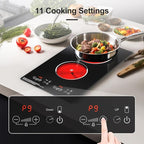 Electric Cooktop, Built-in and Countertop 2 burner Electric Burner for Cooking, 2400W 110V stove top,11 Power Settings, Timer and Child Safety Lock, LED touch control,Overheat Protection.