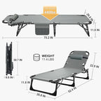 ABORON 5 Positions Camping Cots for Adults,Outdoor Folding Sleeping Cot/Mat,Folding Chaise Lounge Chair with Pillow,Portable Reclining Chair for Beach Lawn Camping Pool,Sunbathing Chairs