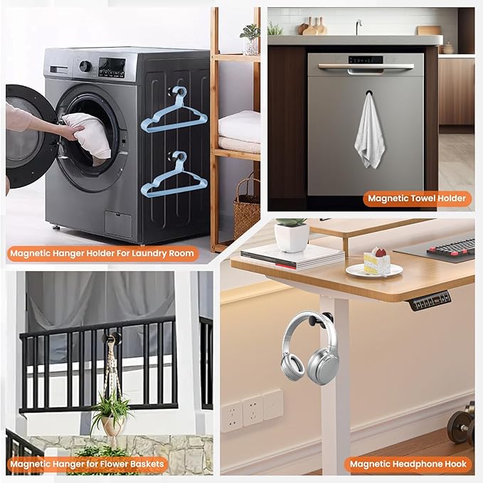 E BAVITE Magnetic Hooks 4 PCS 150lb Magnet Hook Cruise Cabins Essentials Heavy Duty Wreath Hanger Strong Magnets for Classroom Whiteboard Wreath Coat Grill Hanging Garage Cruise Ship Camping (Black)
