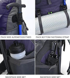 Bseash 50L Hiking Backpack, Water Resistant Lightweight Outdoor Sport Daypack Travel Bag for Camping Climbing Skiing Cycling (Dark Purple - With Shoe Compartment)