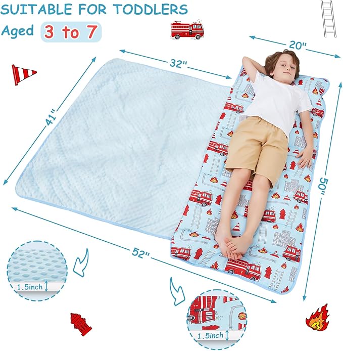 Toddler Nap Mat, Kids Sleeping Bag with Pillow & Minky Blanket, Girls Extra Large Rolled Nap Mats for Preschool Daycare Camping Kindergarten