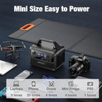 GRECELL Portable Power Station 300W with 80W Foldable Solar Panel, 230Wh LiFePO4 (LFP) Battery with Portable Solar Charger IP67 Waterproof Outdoor Cell Phone Solar Charger for Camping
