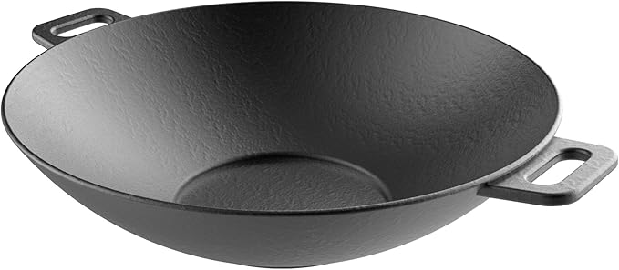 Cast Iron Wok-14” Pre-Seasoned, Flat Bottom Cookware with Handles-Compatible with Stovetop, Oven, Induction, Grill, or Campfire by Classic Cuisine, (82-KIT1088)