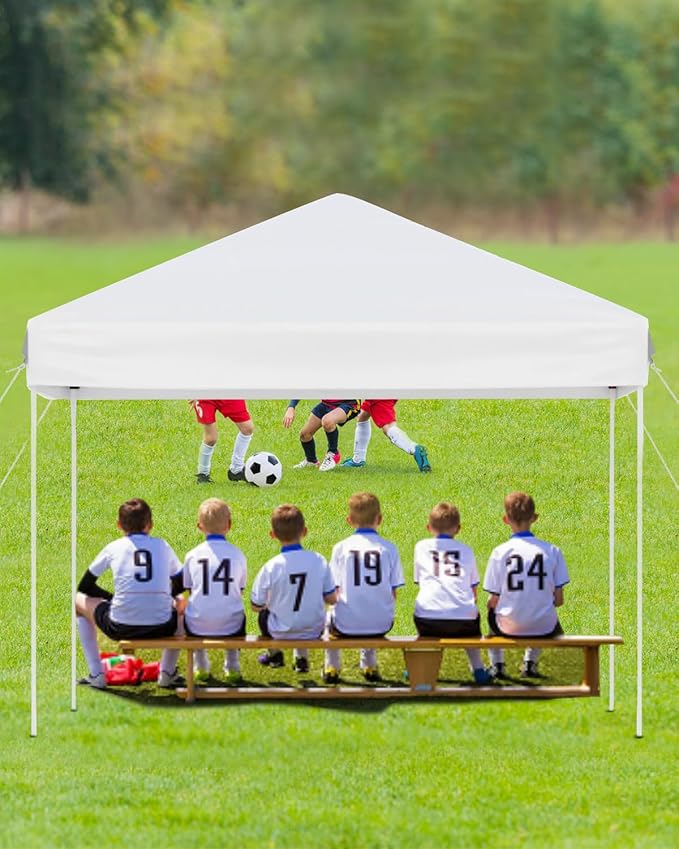 10x10FT Pop Up Canopy, Outdoor Canopy Tent with SandBag & Carry Bag for Commercial Events, Camping, Backyard Parties, White
