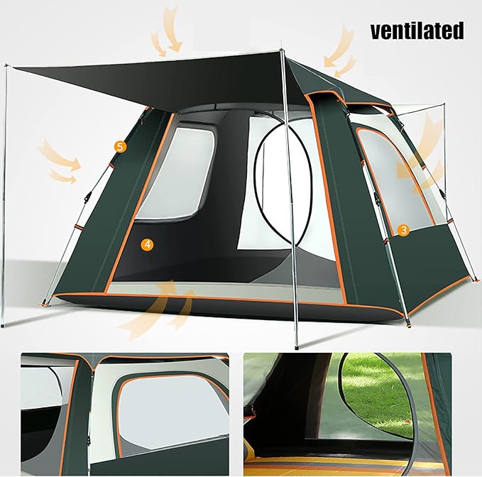 Camping Tent Ventilated Portable, Waterproof and Removable Canopy Tent with Porch, Easy Set Up Family Dome Tent for Camping, Backpacking and Hiking, Outdoors 4 Season