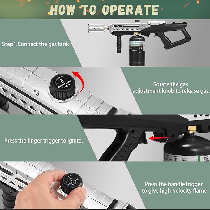 Propane Grill Torch Gun – Cooking Torch – Culinary Torch Sous Vide – Adjustable Flamethrower for BBQ, Campfire, Charcoal Wood Grills Lighter(Tank Not Included)