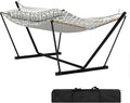 2 Person Double Hammock with Adjustable Steel Stand & Pillow, Heavy Duty Portable Outdoor Hammock Set, MAX 450 LBS Weight Capacity for Patio, Garden, Beach, Backyard