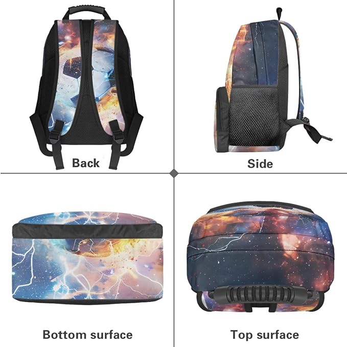 Soccer Backpack with Lunch Box Lightning Bookbag Fashion Lightweight Bookbag for Boys 8-12 with Lunch Box 4 Piece School Bag for Boys 10-12 Outdoor Camping Travel Daypack