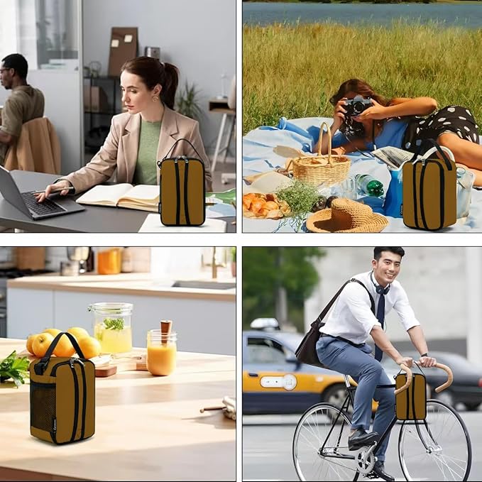 BEIMILY Lunch Box for Men Women Adults,Mini Insulated Lunch Bag for Office Work Picnic,Reusable Portable Lunchbox,Soft Cooler Tote Bag,6 can cooler bag,Mini,Brown