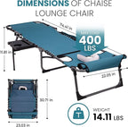 FUNDANGO 4 in 1 Tanning Chair with Face Hole & Canopy Shade, 400lbs Beach Lounge Chair with Side Table Chaise Lounge Chairs for Patio, Pool, Lawn, Sunbathing, 5-Position Adjustable Sun Lounger,Cyan
