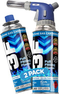 3F Culinary Professional Torch + 2 Butane Canisters Included Cooking Torch Baking Searing Campfires Charcoal Grills Camping Butane Fuel