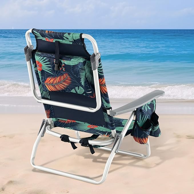 Tangkula Backpack Beach Chair with Table, 5-Position Lay Flat Beach Chairs with Cooler Bag, 2 Cup Holders, Towel Bar, Lightweight Low Folding Beach Chair