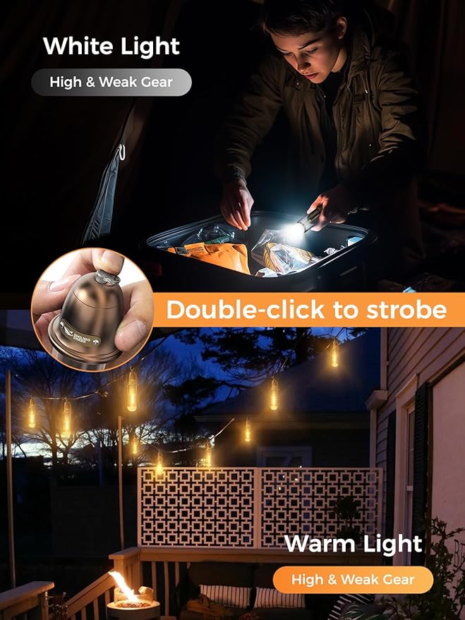Smiling Shark Camping Ambient Lighting, XPE LED Small Tent Light with Lanyard Rechargable IPX4 Waterproof White & Warm Light Mode Wearable Portable Camping Lantern for Outdoor Hiking Emergency Picnic