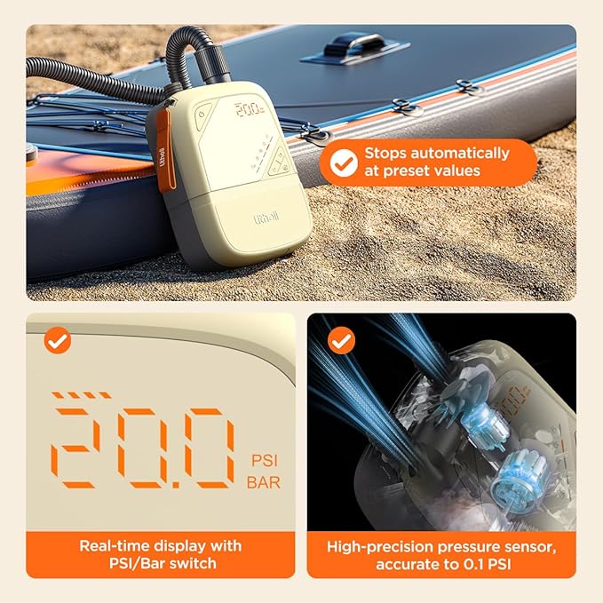 Litheli Paddle Board Pump,20PSI High Pressure SUP Pump,Electric Air Pump for Inflatables,Rechargeable Battery-Powered,Dual Stage Inflation&Deflation,Auto-Off for Stand Up Paddle Boards,Kayaks,Tent