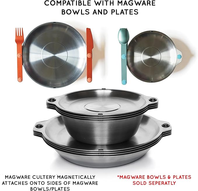 FULL WINDSOR - MAGWARE Magnetic Camping Cutlery Set - Travel Utensils for Camping, Cooking, and Outdoor Dining - Knife, Fork & Spoon - Portable Silverware with Pouch - Blue (3 PCS)