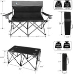 CAMPHILL Camping Chair Set of 3, Outdoor Folding Camping Chairs for Heavy People with Cup Holder & Carry Bag,Collapsible Chair Include One Sofa Chair and Two Single Chair,Support up to 500lbs