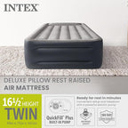 Intex 64131ED Dura-Beam Plus Deluxe Pillow: Fiber-Tech – Twin Size – Built-in Electric Pump – 16.5in Bed Height – 300lb Weight Capacity