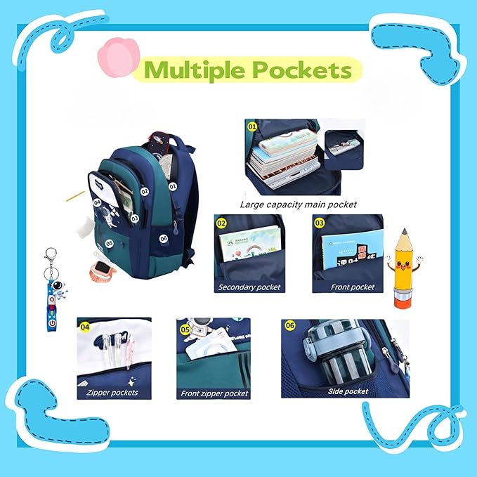 Backpack Set for Boys Astronaut Schoolbag with Lunch Box Pencil Case Set Bookbags for Kids Children Waterproof Lightweight Backpacks