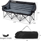 3 Person Camping Chairs Folding Double Camping Chair Portable Oversized Loveseat Padded Camp Chair Heavy Duty Camping Couch for Adults Outdoor Lawn with Two Cup Holders and Carry Bag