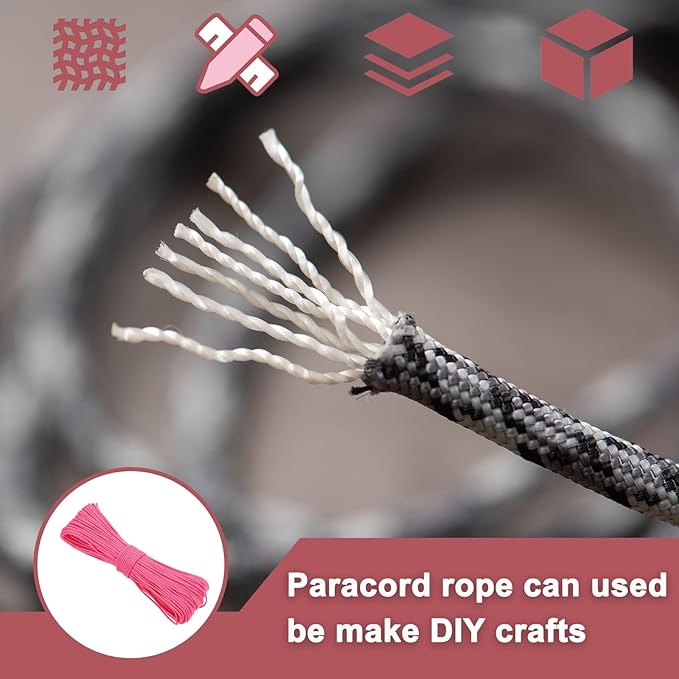PATIKIL 550lb Paracord Rope 200ft, 4mm Tent Rope, 7-Strand Core Heavy Duty Cord for Outdoor Camping Hiking Tent Survival Utility Rope, Fluorescent Pink