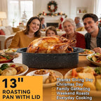 13” Roasting Pan, Turkey Roasting Pan, Small Oval Roaster Pan With Lid For 7 Lb Turkey, Chicken, Lamb, Beef, Vegetables, Casserole, Bread